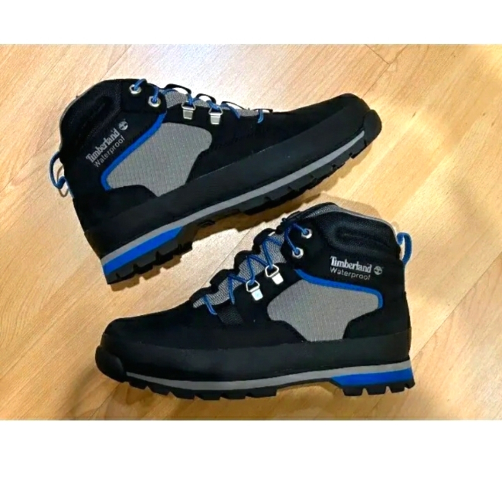 - Women's Timberland Euro Hiker  waterproof boots in black nubuck with blu…